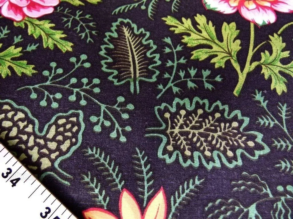 by yard Scalamandre Grey Watkins Belle Meade Folk Flower Black Wild Flower Floral Print