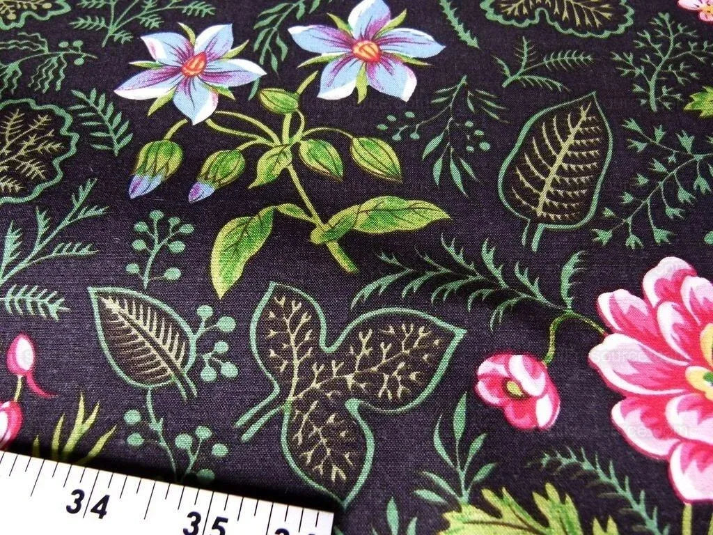 by yard Scalamandre Grey Watkins Belle Meade Folk Flower Black Wild Flower Floral Print