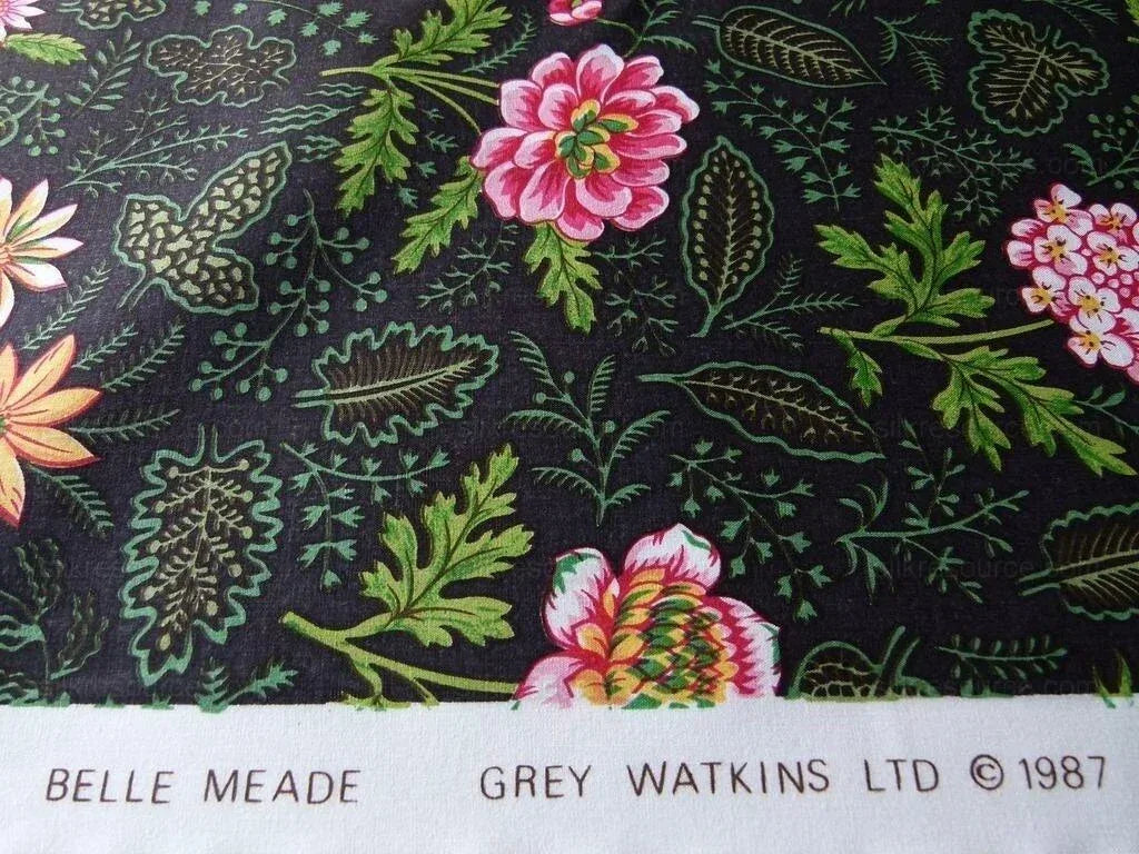 by yard Scalamandre Grey Watkins Belle Meade Folk Flower Black Wild Flower Floral Print