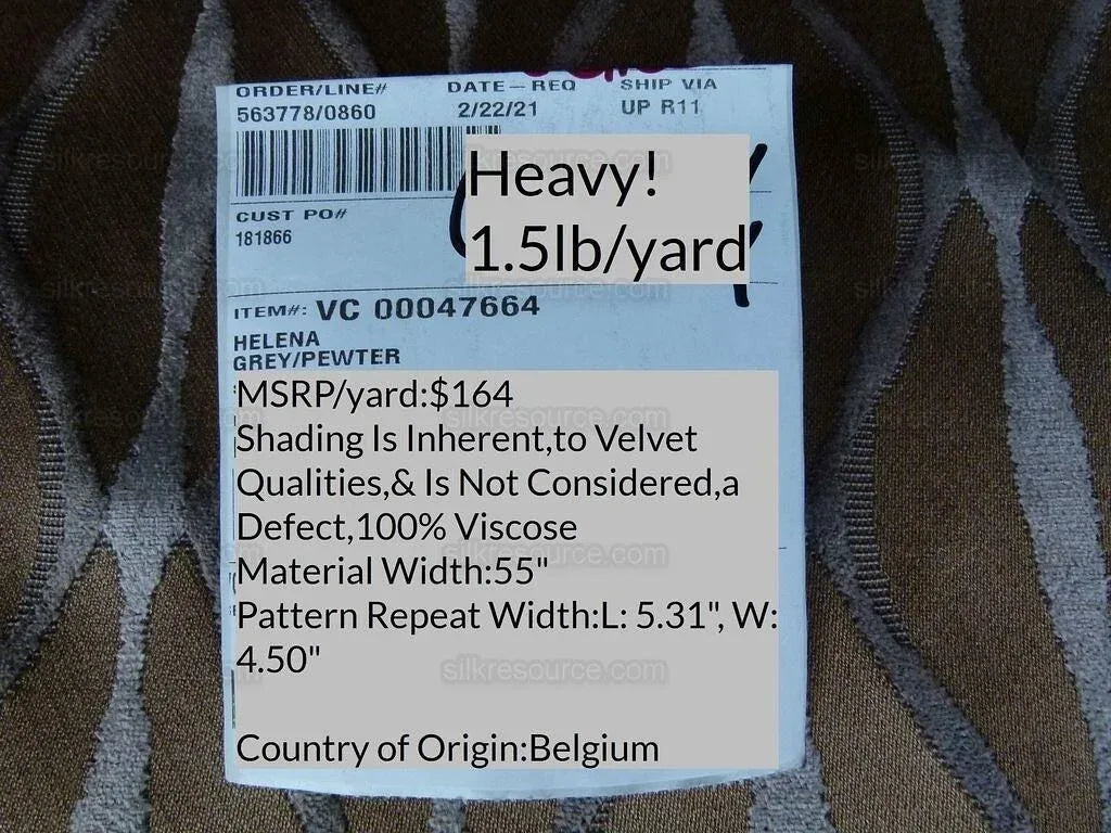 Bty Scalamandre Helena Fh Grey Pewter Modern Velvet MSRP USD 164/Y
