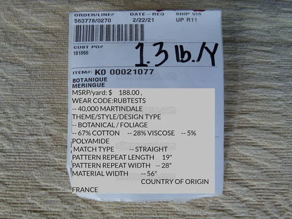 By Yd Scalamandre Botanique Fh Meringue Pale Yellow Fern Foliage Cotton MSRP USD 188