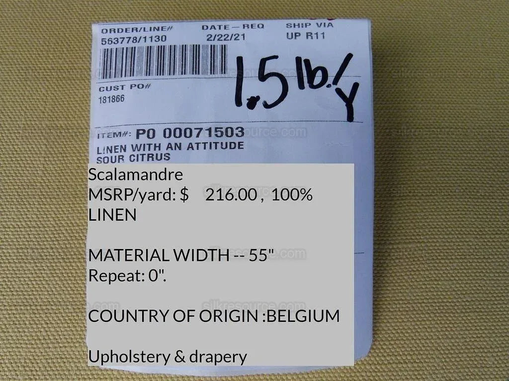 Scalamandre Linen With An Attitude Sour Citrus Yellow Solid Heavy! Linen MSRP USD 216/y