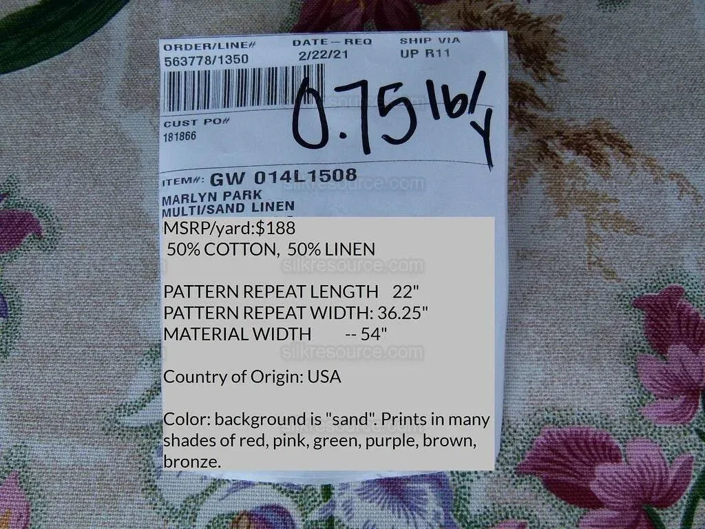By Yard Scalamandre Marlyn Park Fh Multi/sand Linen Bouquet MSRP USD 188/y