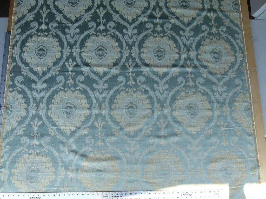 By Yd Scalamandre Libretto Light Teal Blue Medallion Lampas MSRP USD 256/Y