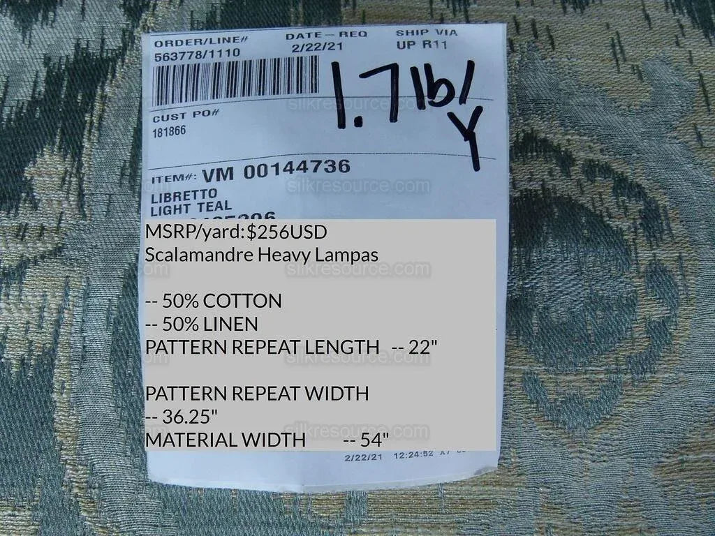 By Yd Scalamandre Libretto Light Teal Blue Medallion Lampas MSRP USD 256/Y