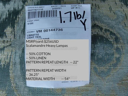 By Yd Scalamandre Libretto Light Teal Blue Medallion Lampas MSRP USD 256/Y