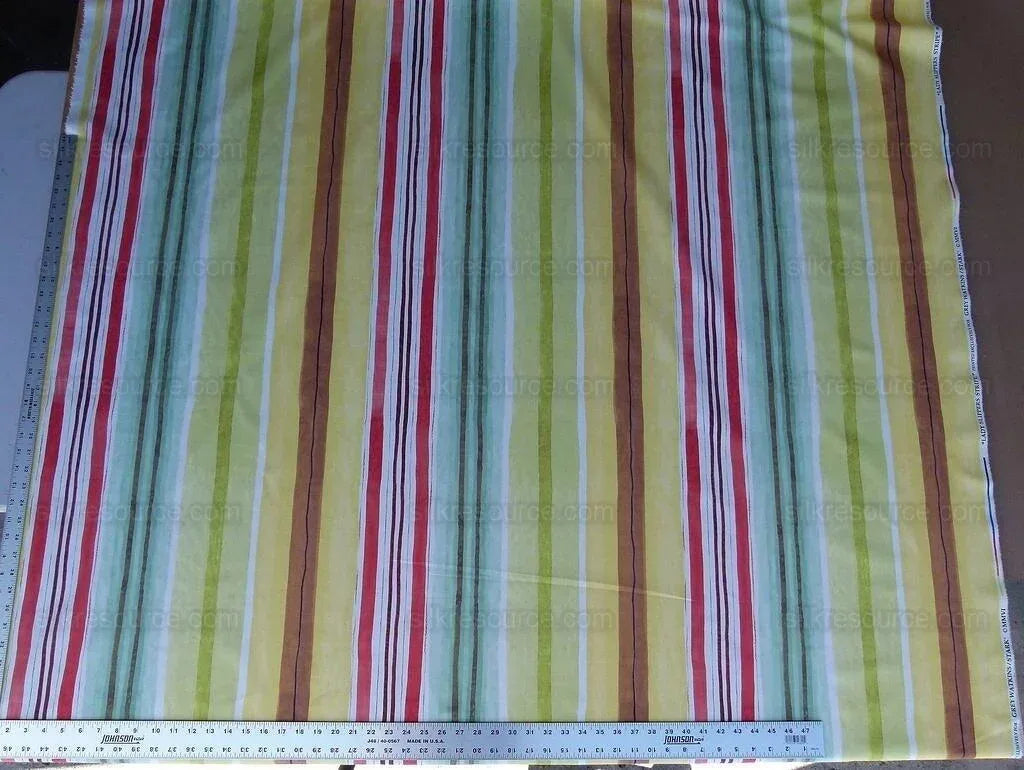 Scalamandre Grey Watkins Lady Slippers Stripe Multi Pink Green Yellow Print MSRP USD 236/yard