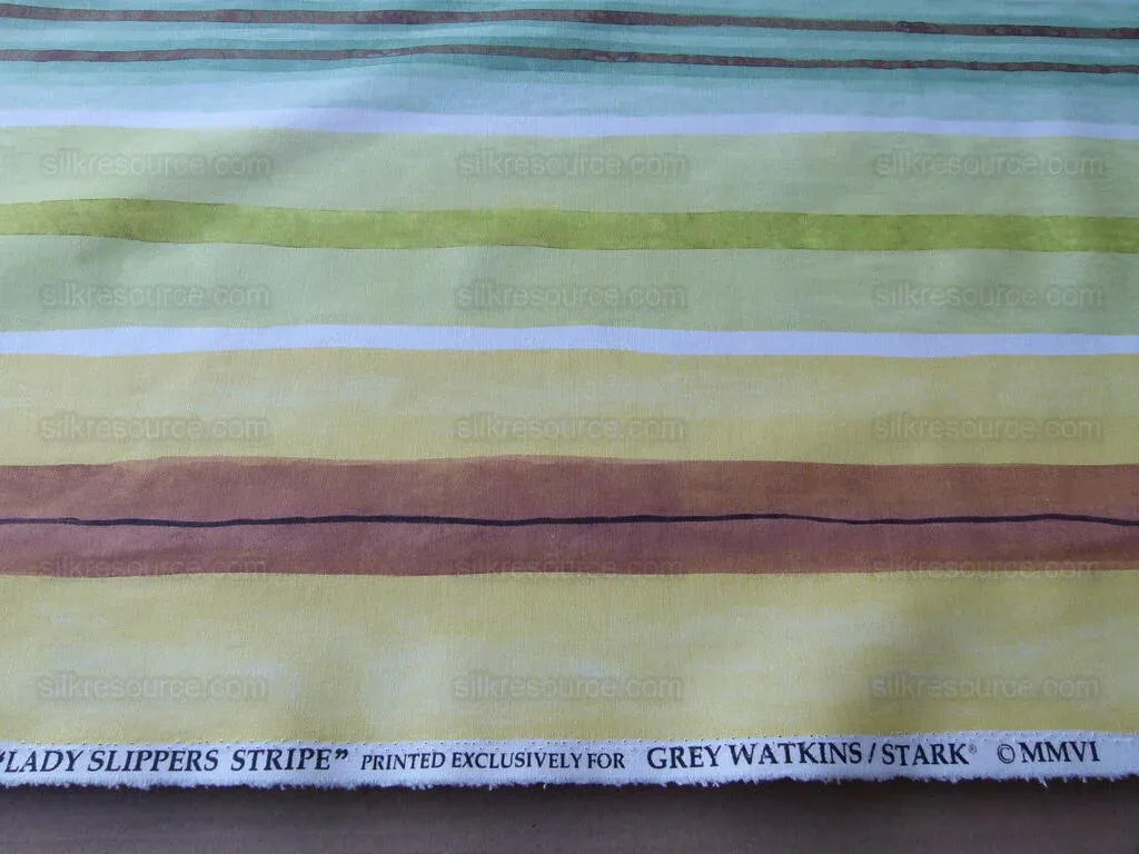 Scalamandre Grey Watkins Lady Slippers Stripe Multi Pink Green Yellow Print MSRP USD 236/yard