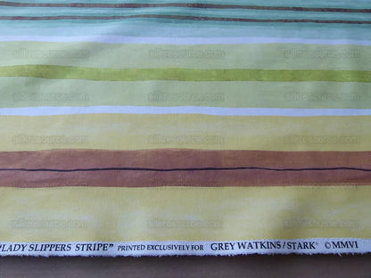 Scalamandre Grey Watkins Lady Slippers Stripe Multi Pink Green Yellow Print MSRP USD 236/yard