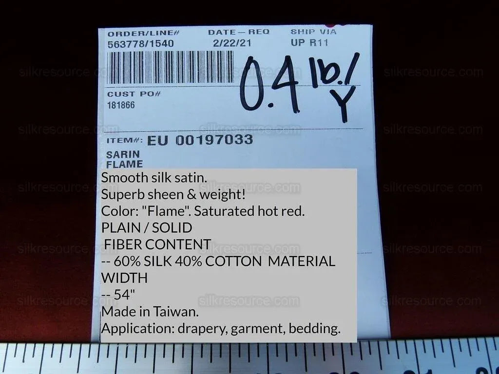 By Yard Scalamandre Silk Sarin Flame Bright Hot Red Liquid Lux