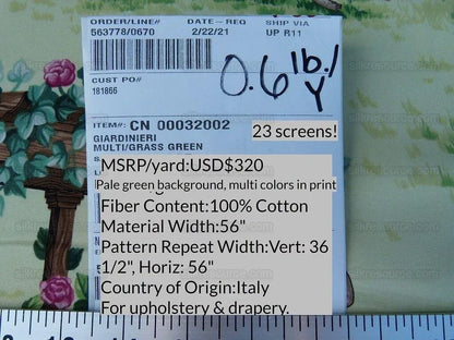 Scalamandre Giardinieri Monkey Gardening Grass Green MSRP USD 320/Y