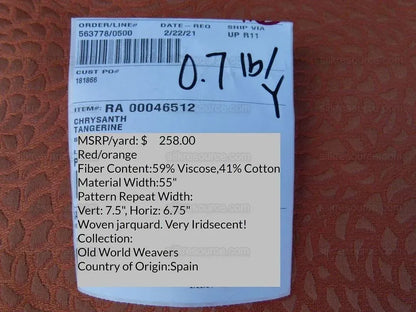 Scalamandre Chrysanth Chrysanthemum Tangerine Flowers Woven Glamour Texture Old World Weavers MSRP USD 258/Y