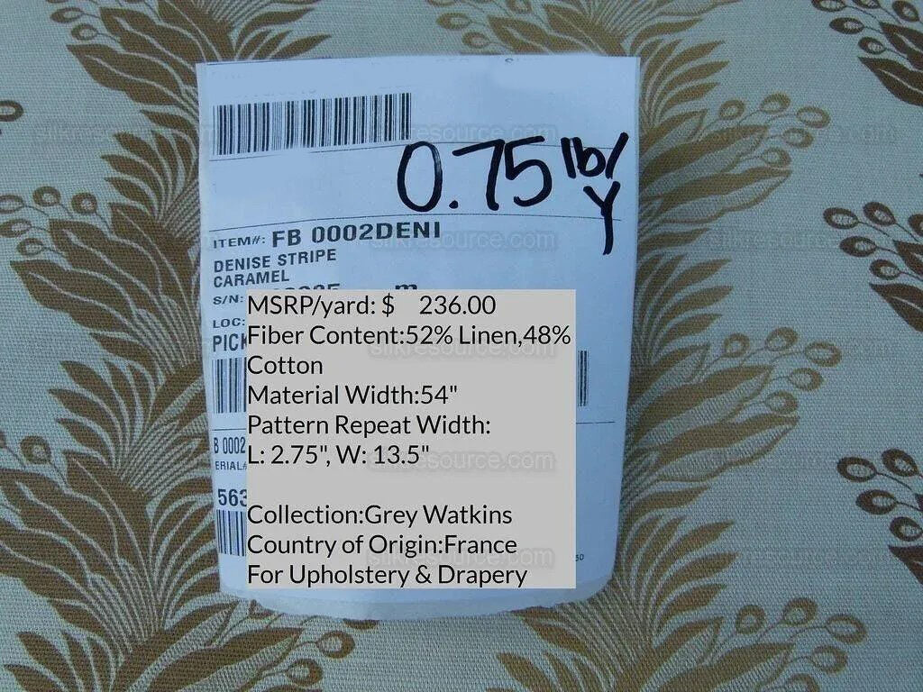 Scalamandre Denise Stripe Caramel Tan Linen Print Grey Watkins MSRP USD 236/y