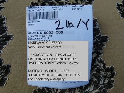 Scalamandre Acanthus Stripe Gw Gold/chestnut Cut Velvet Heavy