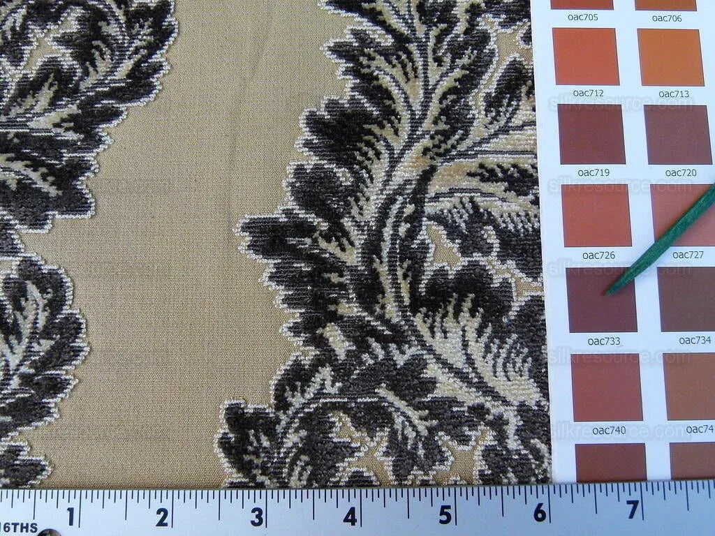 Scalamandre Acanthus Stripe Gw Gold/chestnut Cut Velvet Heavy