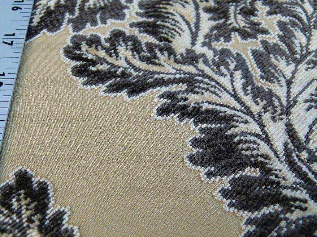 Scalamandre Acanthus Stripe Gw Gold/chestnut Cut Velvet Heavy