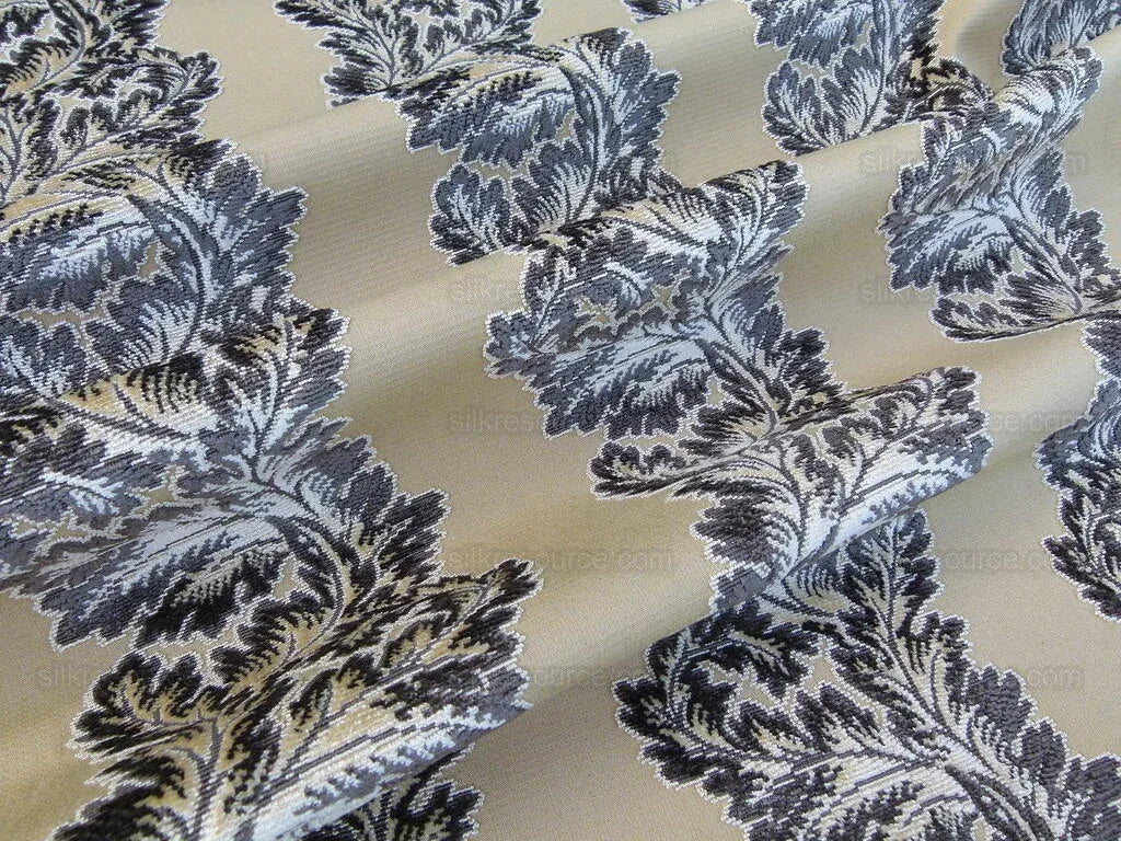 Scalamandre ACANTHUS STRIPE GW GOLD/CHESTNUT CUT VELVET HEAVY! M