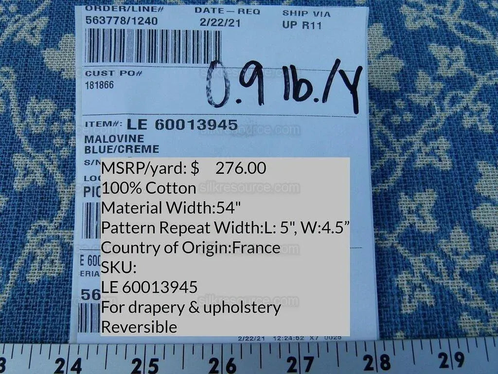 Scalamandre Malovine Blue/crème Foliage France Blue White Vine French Country Cotton MSRP USD 276