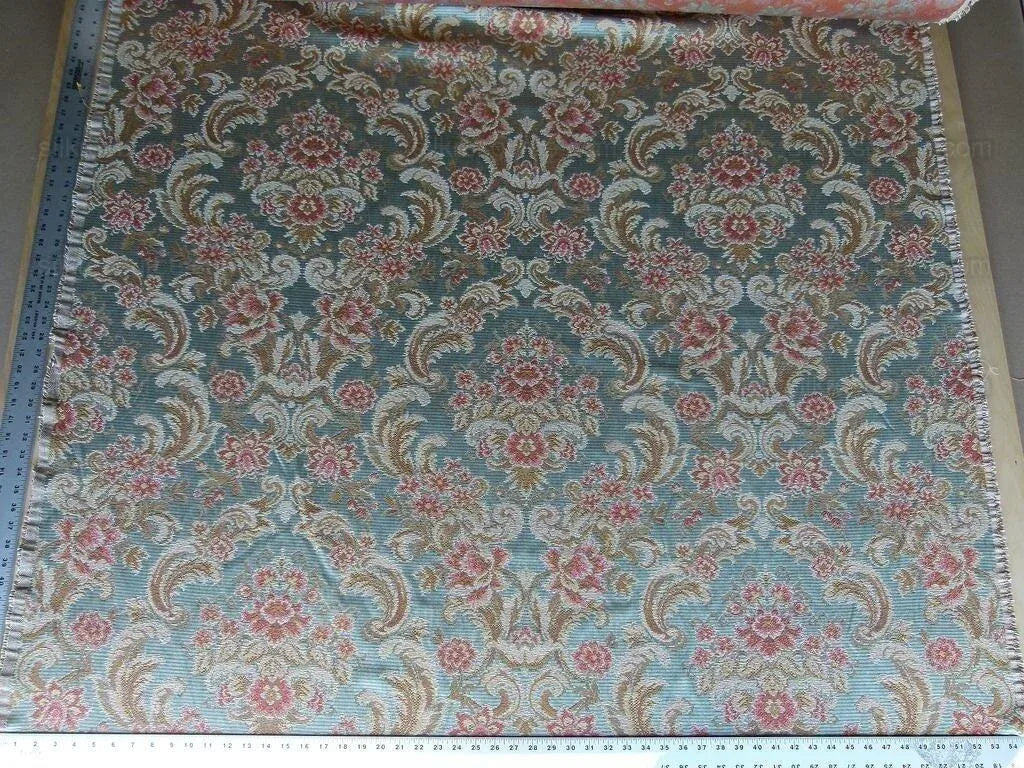 By Yd Scalamandre Cervino Multi on Celadon Blue Pink Floral Damask MSRP 312USD/y