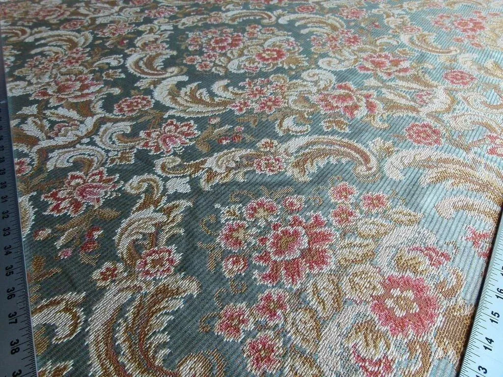 By Yd Scalamandre Cervino Multi on Celadon Blue Pink Floral Damask MSRP 312USD/y