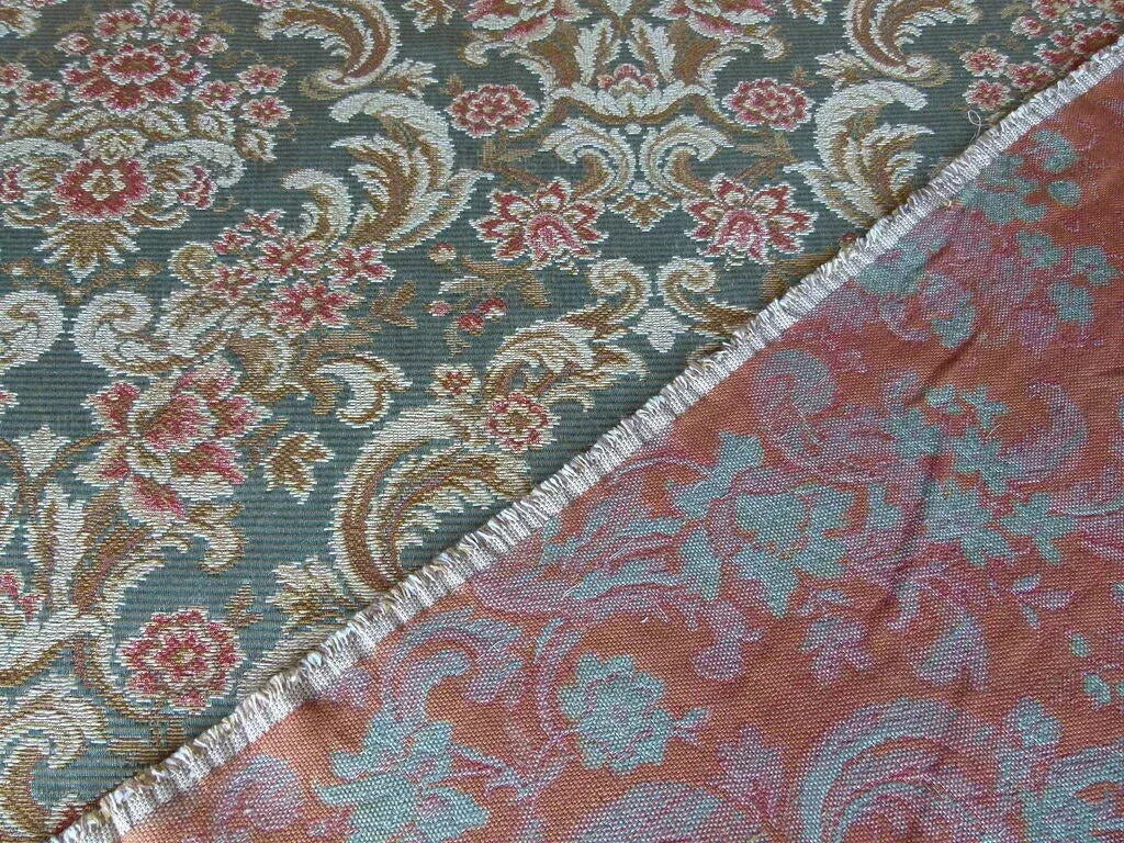 By Yd Scalamandre Cervino Multi on Celadon Blue Pink Floral Damask MSRP 312USD/y