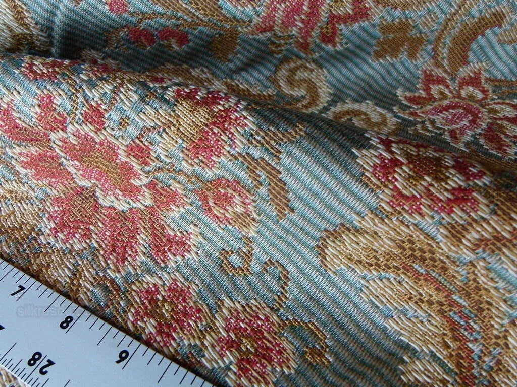 By Yd Scalamandre Cervino Multi on Celadon Blue Pink Floral Damask MSRP 312USD/y