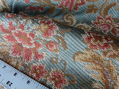 By Yd Scalamandre Cervino Multi on Celadon Blue Pink Floral Damask MSRP 312USD/y