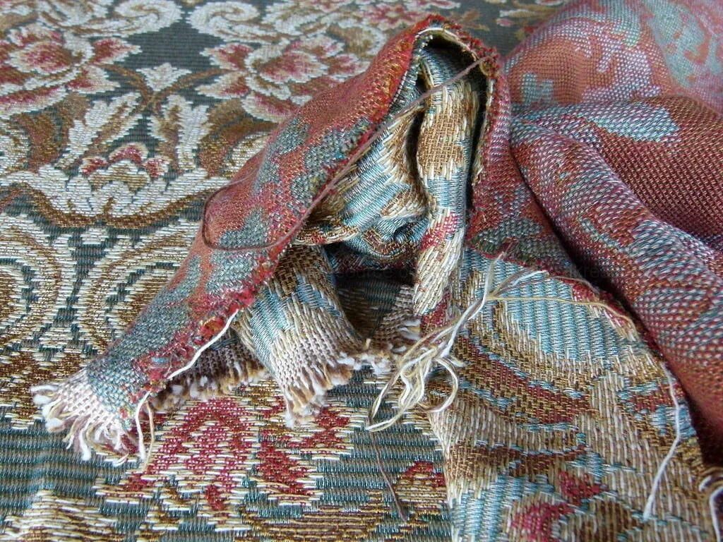 By Yd Scalamandre Cervino Multi on Celadon Blue Pink Floral Damask MSRP 312USD/y