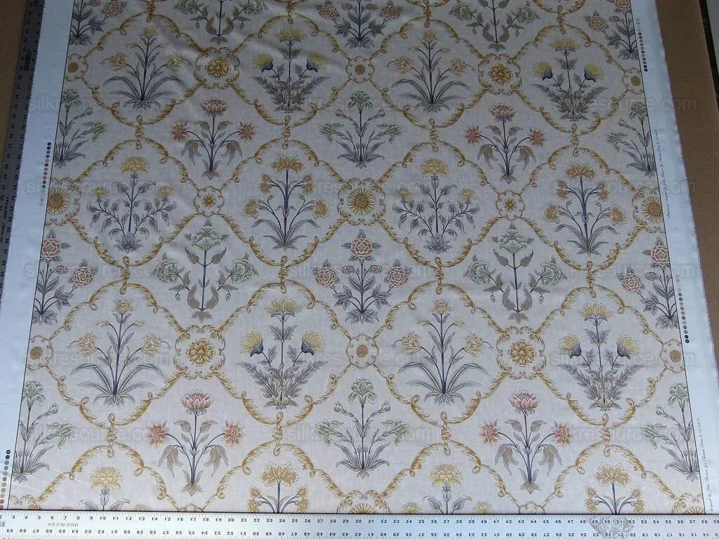 Scalamandre Pashmina Vanilla Floral Lattice Cream Gold Pink Green Arabisque Print MSRP USD 358/Y