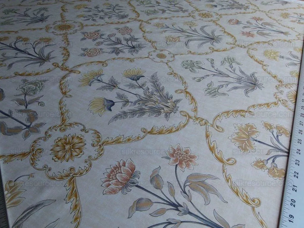 Scalamandre Pashmina Vanilla Floral Lattice Cream Gold Pink Green Arabisque Print MSRP USD 358/Y