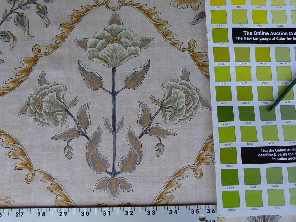 Scalamandre Pashmina Vanilla Floral Lattice Cream Gold Pink Green Arabisque Print MSRP USD 358/Y