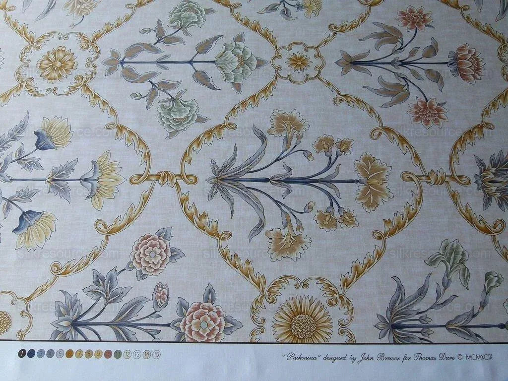 Scalamandre Pashmina Vanilla Floral Lattice Cream Gold Pink Green Arabisque Print MSRP USD 358/Y