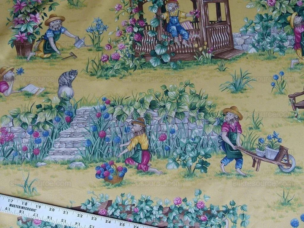 Scalamandre Giardinieri Multi Yellow Monkey Gardening Print MSRP USD 320/Y