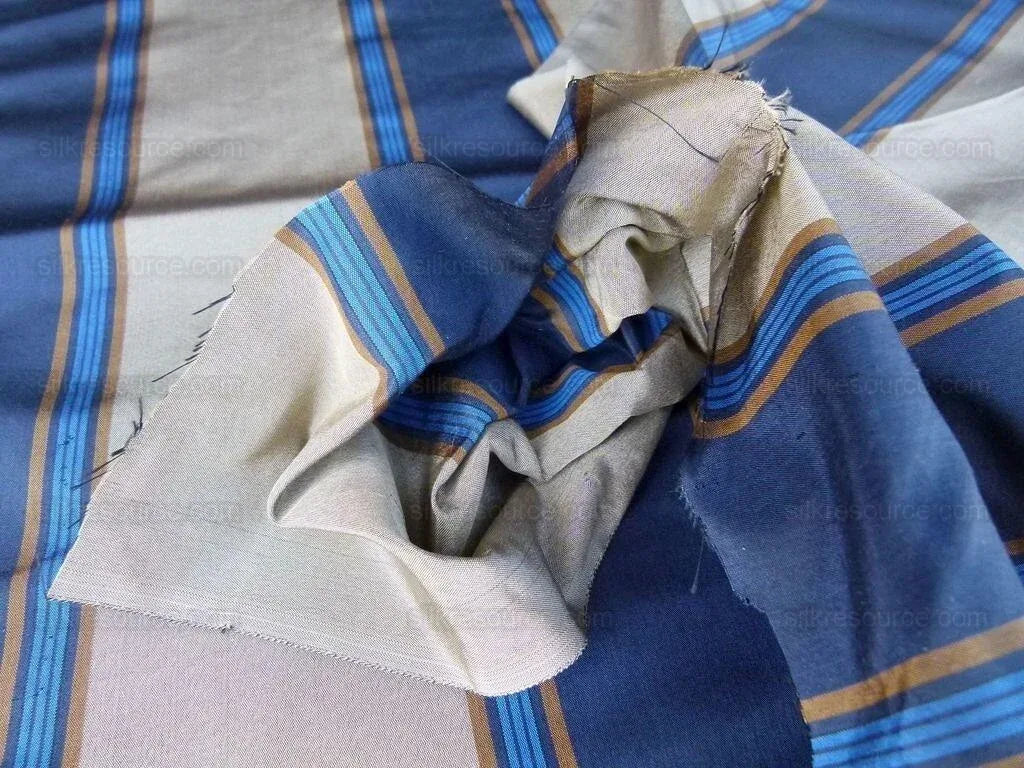 Scalamandre Bost Stripe Blue & Beige Tan  Silk Fr England MSRP USD 200/Y