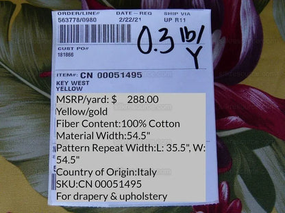 By Yard Scalamandre Key West Gw Yellow Tropical Flower Hibiscus Monstera bird of paradise Banana Print MSRP USD 288/Yd