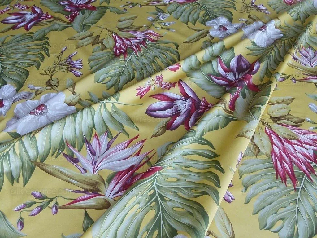 By Yard Scalamandre Key West Gw Yellow Tropical Flower Hibiscus Monstera bird of paradise Banana Print MSRP USD 288/Yd