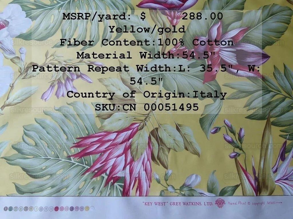 By Yard Scalamandre Key West Gw Yellow Tropical Flower Hibiscus Monstera bird of paradise Banana Print MSRP USD 288/Yd