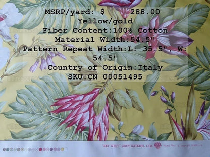 By Yard Scalamandre Key West Gw Yellow Tropical Flower Hibiscus Monstera bird of paradise Banana Print MSRP USD 288/Yd