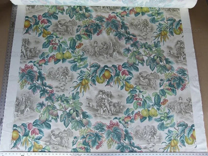 Scalamandre Vie A La Campagne Taupe French Country Toile Folklore Figure Fig Grape Harvest MSRP USD 208/Y