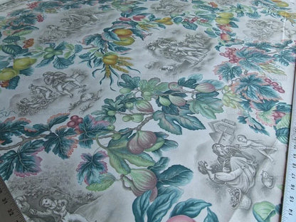 Scalamandre Vie A La Campagne Taupe French Country Toile Folklore Figure Fig Grape Harvest MSRP USD 208/Y