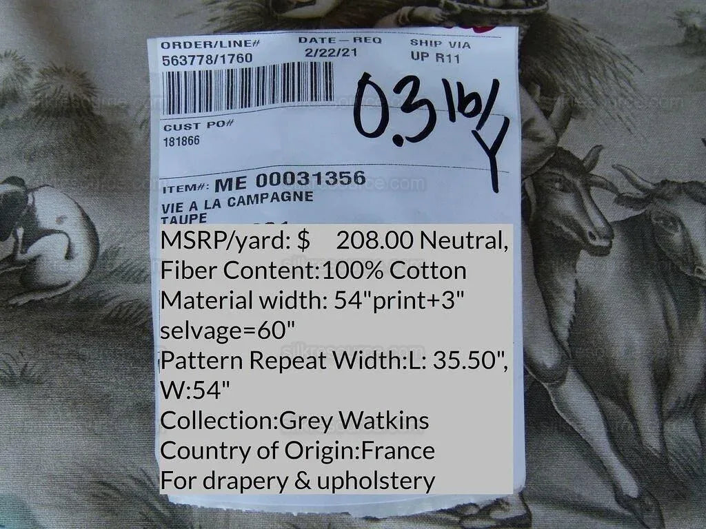 Scalamandre Vie A La Campagne Taupe French Country Toile Folklore Figure Fig Grape Harvest MSRP USD 208/Y
