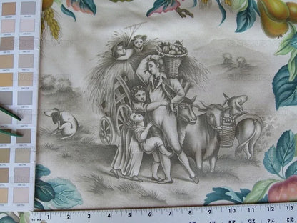 Scalamandre Vie A La Campagne Taupe French Country Toile Folklore Figure Fig Grape Harvest MSRP USD 208/Y