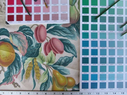 Scalamandre Vie A La Campagne Taupe French Country Toile Folklore Figure Fig Grape Harvest MSRP USD 208/Y