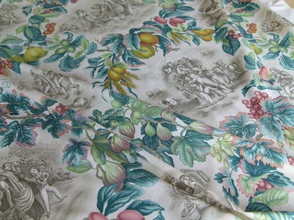 Scalamandre Vie A La Campagne Taupe French Country Toile Folklore Figure Fig Grape Harvest MSRP USD 208/Y