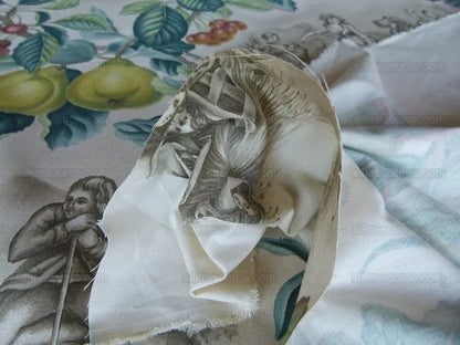 Scalamandre Vie A La Campagne Taupe French Country Toile Folklore Figure Fig Grape Harvest MSRP USD 208/Y