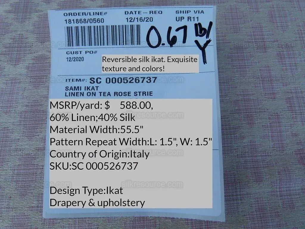 Scalamandre Sami Ikat Linen On Tea Rose Pink Strie Rose Petal MSRP USD 588/Y
