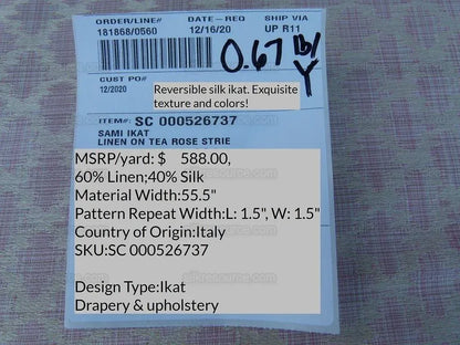 Scalamandre Sami Ikat Linen On Tea Rose Pink Strie Rose Petal MSRP USD 588/Y