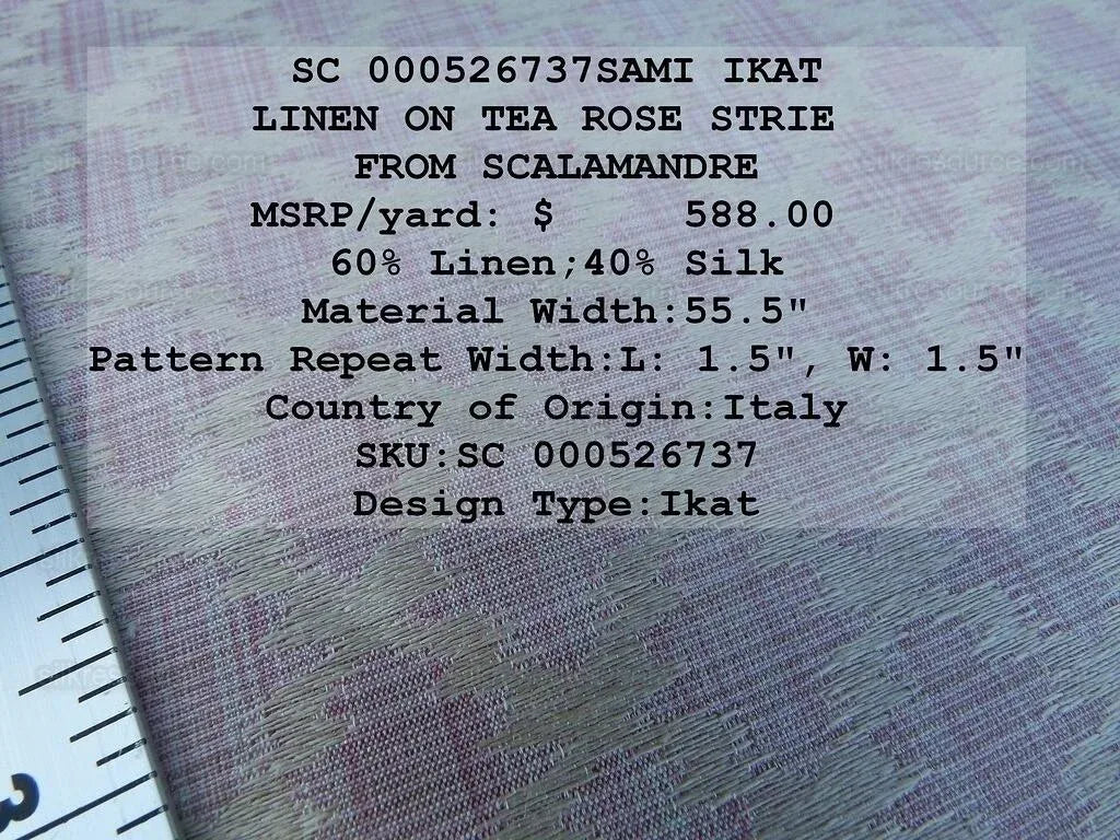 Scalamandre Sami Ikat Linen On Tea Rose Pink Strie Rose Petal MSRP USD 588/Y