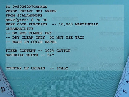 Scalamandre Cannes Verde Chiaccio Sea Green  Heavy! Cotton Duck Italy MSRP USD 120/Y