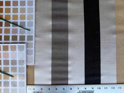 0.4Y Scalamandre Gilles Stripe Ebony Gold &amp; Dark Taupe Classy Silk Linen Jacquard Heavy Stripe MSRP278/y